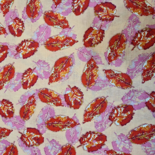 Printed Egyptian Cotton - Red Leaves on Peach